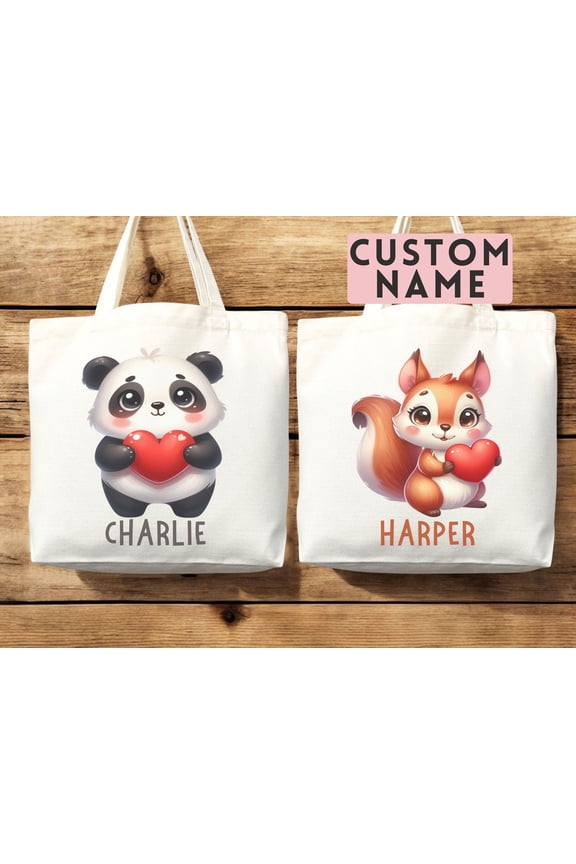 Personalized Zoo Animal Tote Bag Custom Name Safari Kids Bag