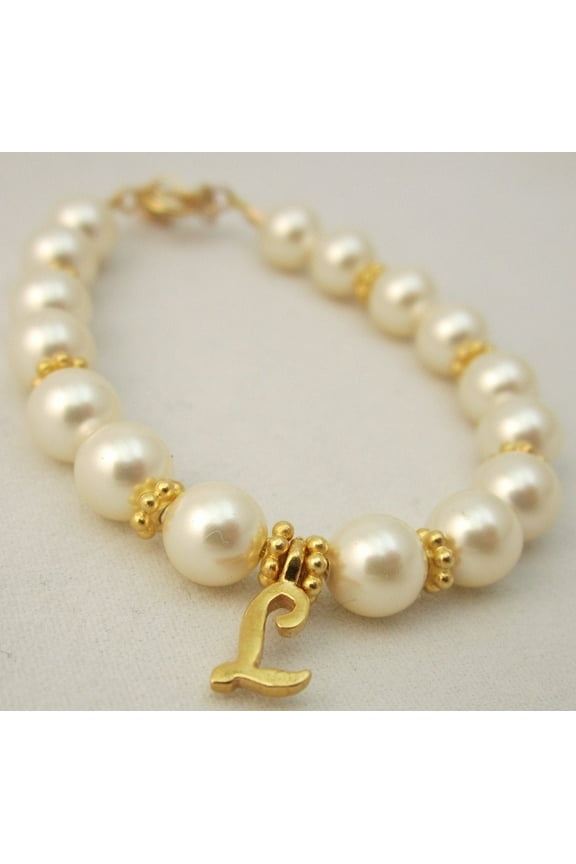 Personalized baby girl bracelet infant bracelet, Gold/Vermeil initial charm toddler child BPSIG