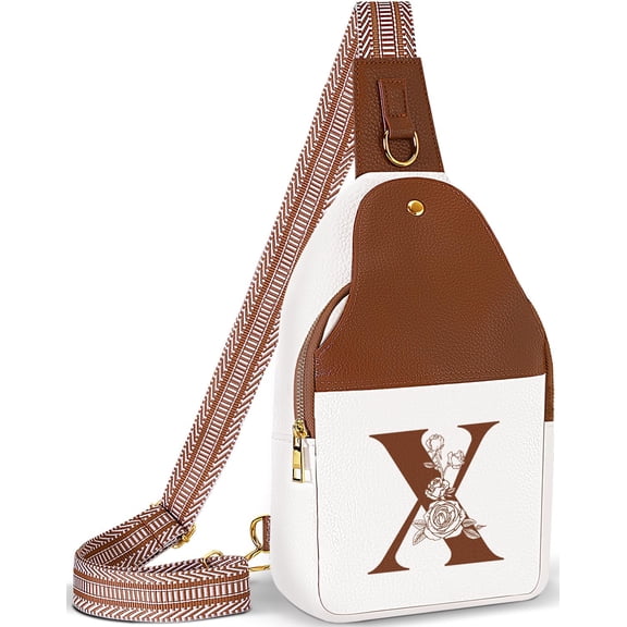 Personalized body Bag for Women Leather Sling Bags with Initial Letter Chest Bag for Travel, Gift for Mom Wife