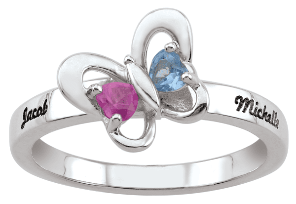 Personalized butterfly accent birthstone ring by Jewelster