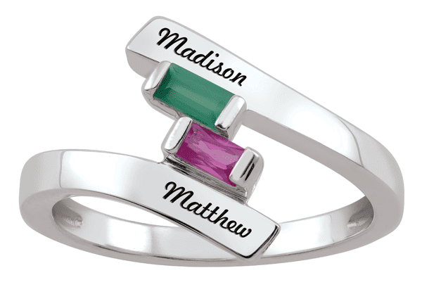 Personalized Crossover Birthstone Ring with Custom Engravings by Jewelster