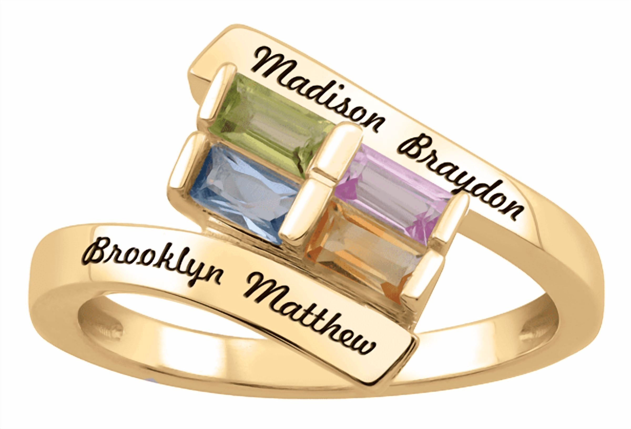 Custom Engraved Personalized Gold Plated Sterling Silver Crossover Birthstone Ring by Jewlster