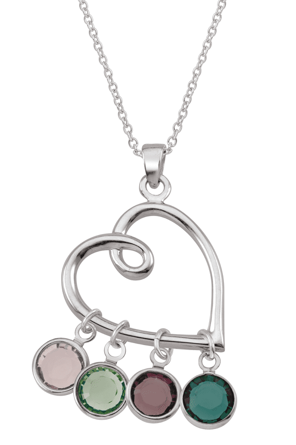Personalized Curvy Heart Pendant Necklace in Sterling Silver with Birthstones