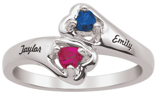 Personalized Sterling Silver Diagonal Heart Gemstone Ring