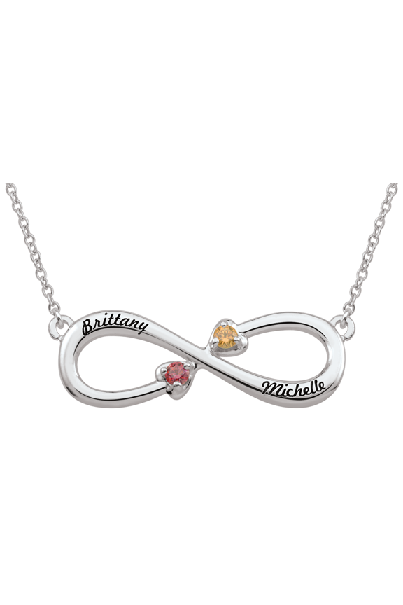Personalized double heart stone infinity necklace by Jewelster