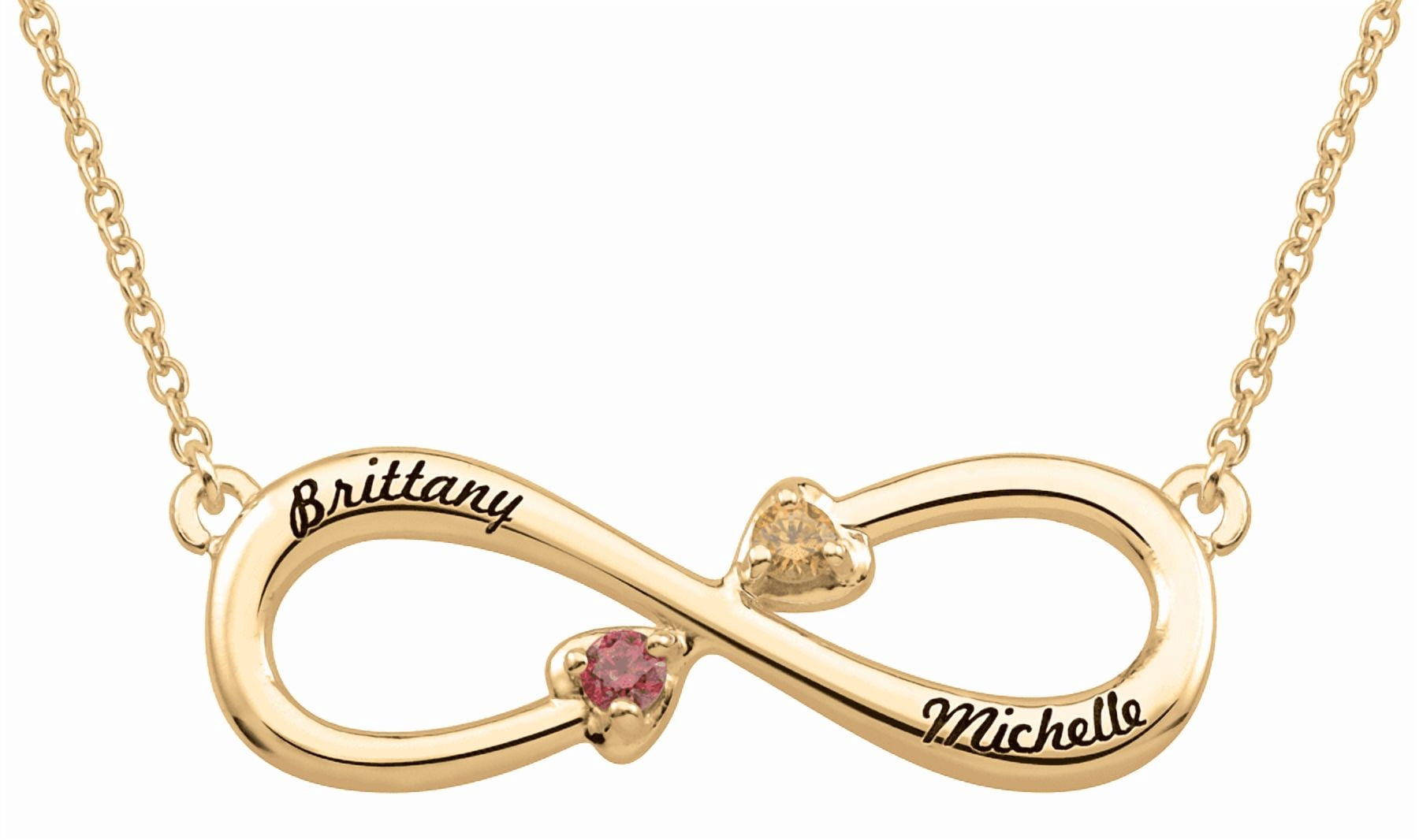Personalized Double Heart Stone Infinity Necklace by Jewlster