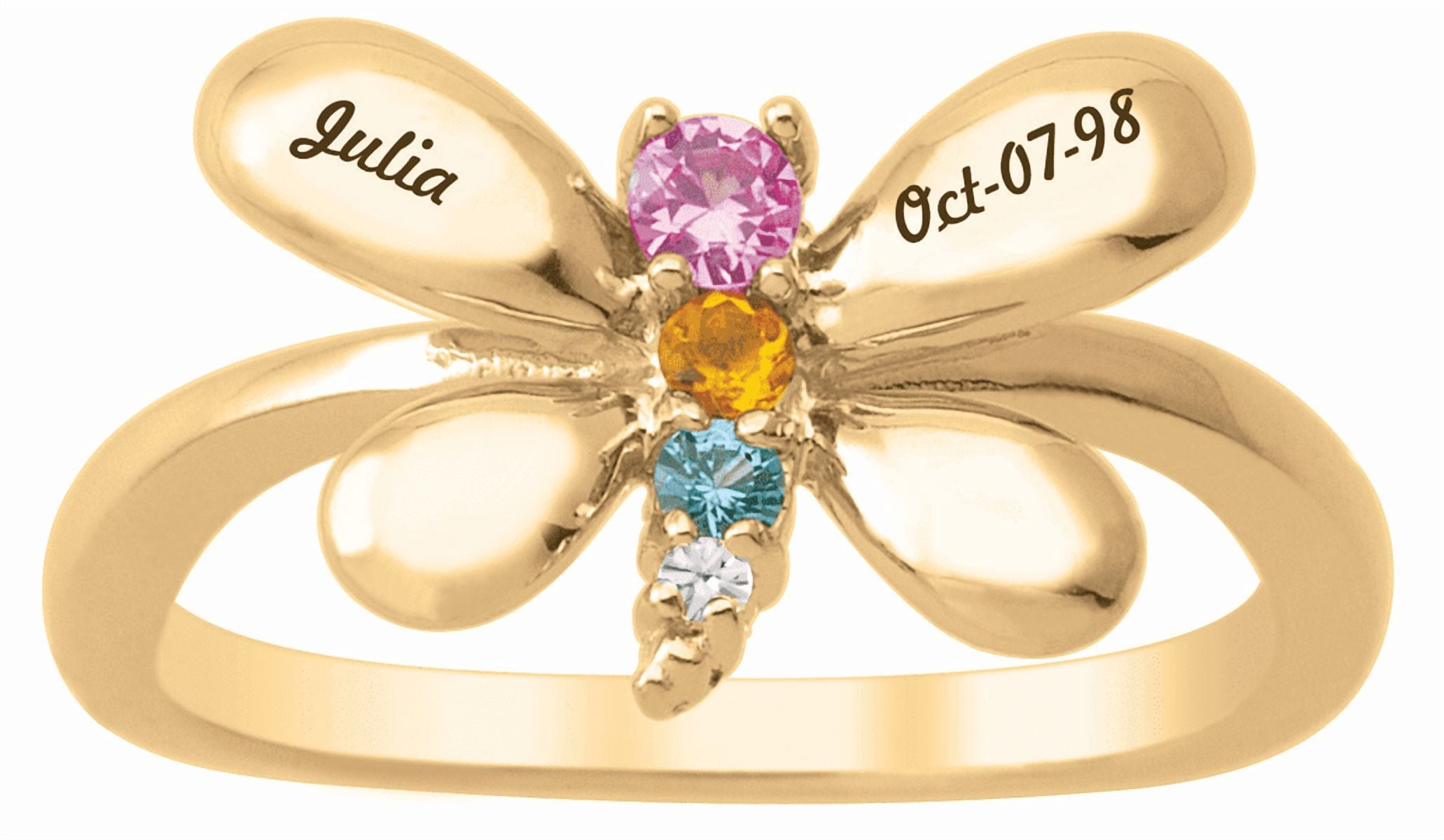 Personalized dragonfly birthstone ring by Jewelster