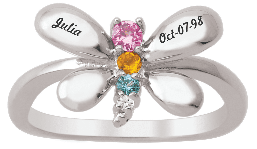 Personalized dragonfly birthstone ring by Jewelster