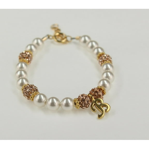 Personalized girl sparkly bracelet, Gold/Vermeil initial charm toddler child BSSIG