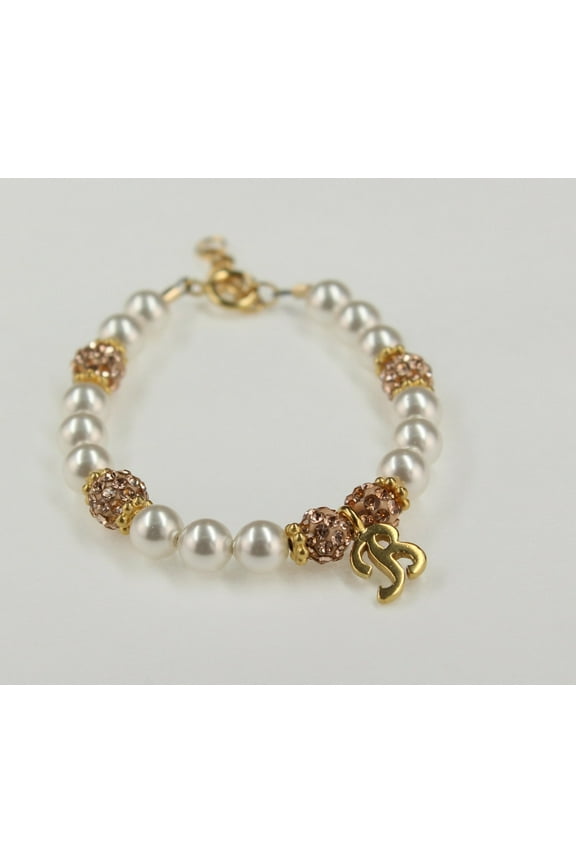 Personalized girl sparkly bracelet, Gold/Vermeil initial charm toddler child BSSIG