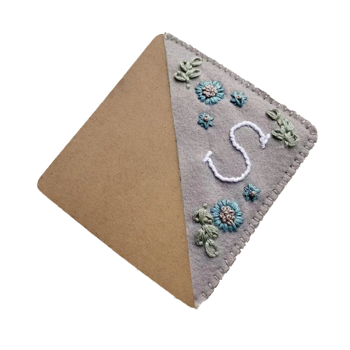 Personalized hand embroidered corner bookmarks, hand stitched felt