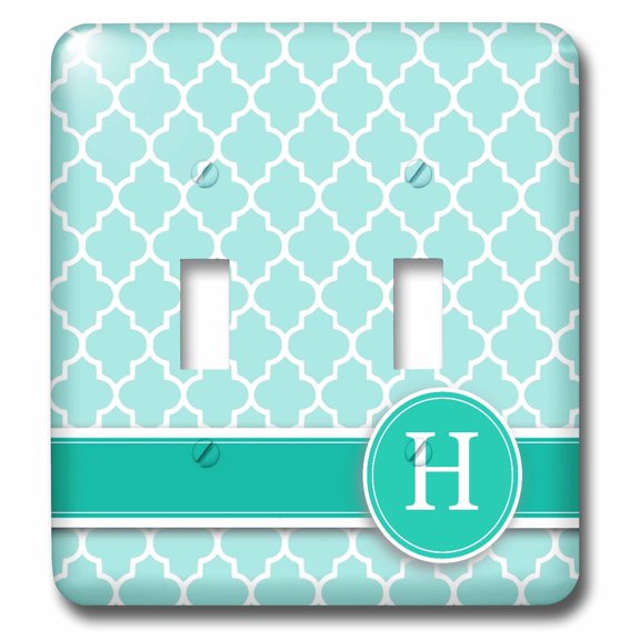 3dRose, Personalized letter H aqua blue quatrefoil pattern Teal turquoise mint monogrammed personal initial, double toggle switch