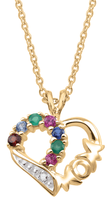 Personalized Mom Birthstone Necklace in Gold Plated Sterling Silver with Diamond Accents