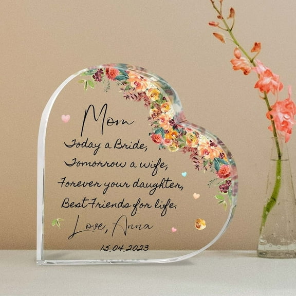 Personalized mother of the bride gift from daughter, wedding gift for mom on the wedding day, mom and daughter heart acrylic plaque