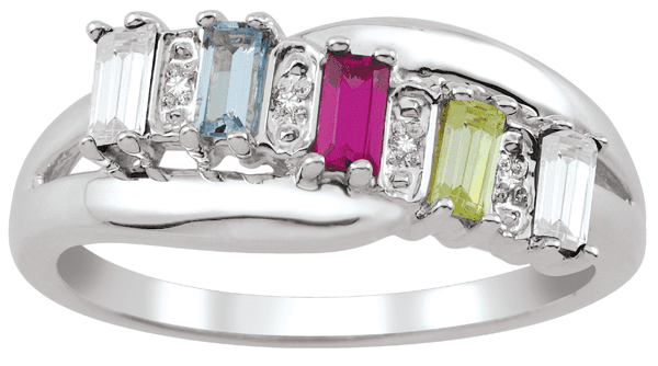Personalized multi baguette birthstone ring by Jewelster