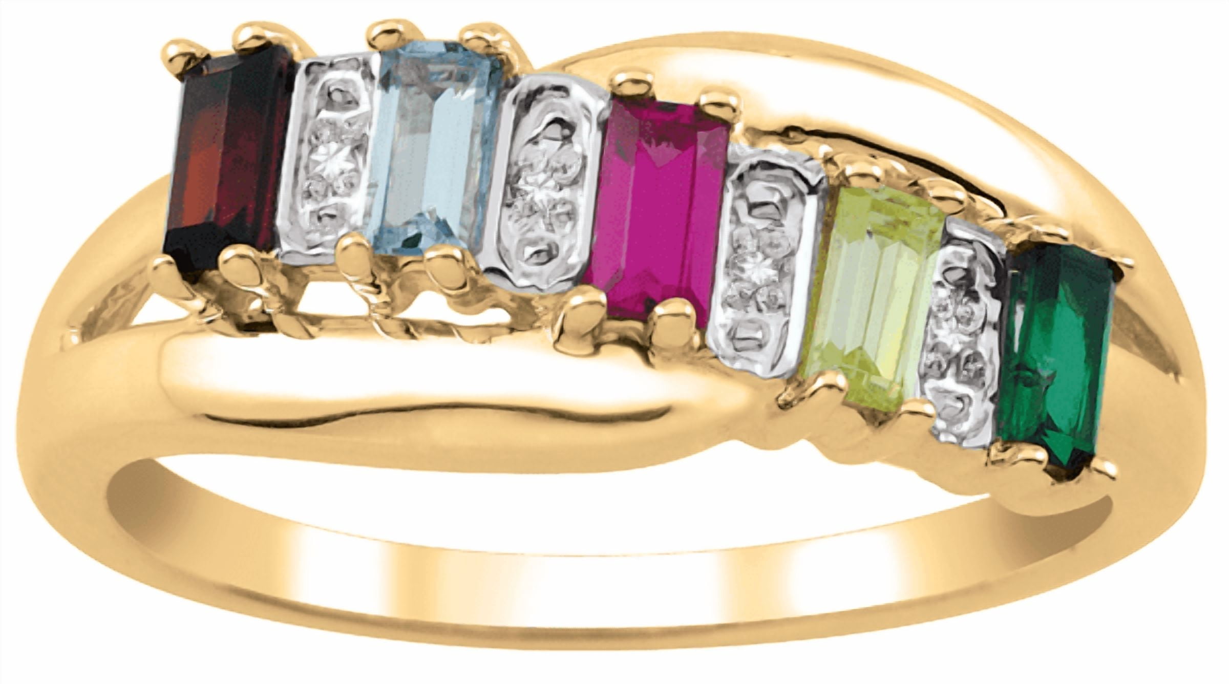 Personalized multi baguette birthstone ring by Jewelster