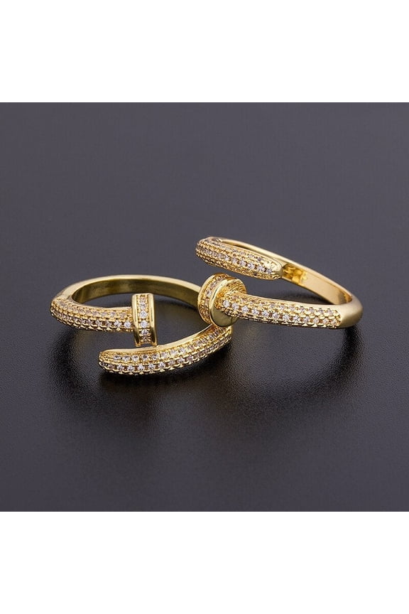Adjustable Metal Nail Ring Set Geometric Inlaid Gemstones Gold Plated Nail Art Rings For Women And Men Semi Precious Stone