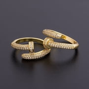 Adjustable Metal Nail Ring Set Geometric Inlaid Gemstones Gold Plated Nail Art Rings For Women And Men Semi Precious Stone