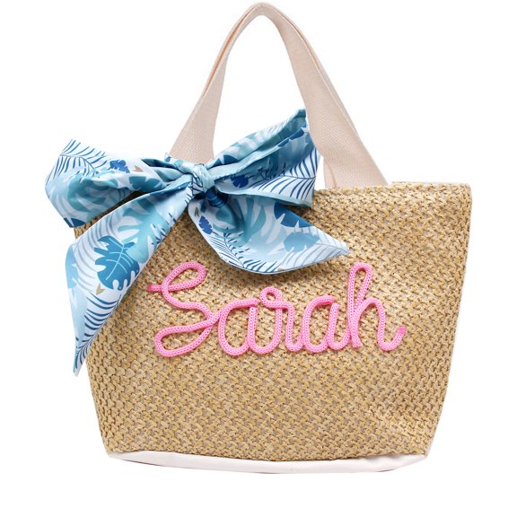 Personalized name straw beach bag,Bridesmaids proposal Custom Crochet Straw Bachelorette party beach Burlap Bridal shower