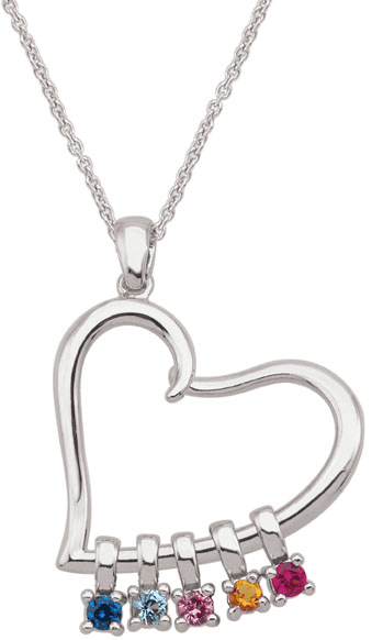 Personalized Open Heart Necklace with Multiple Gemstones