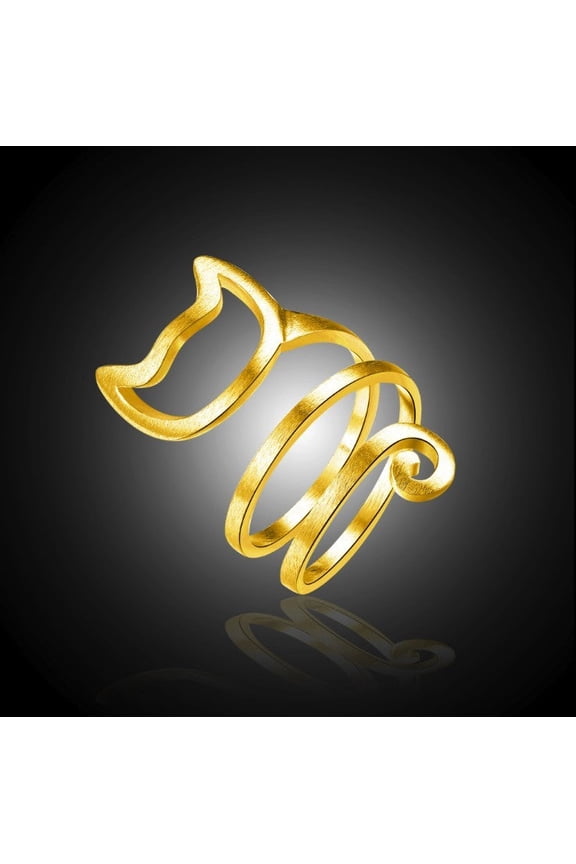 Personalized silver tangled brushed cute cat ring