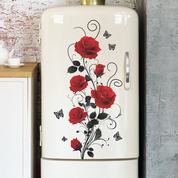 Personalized simple flower vine rose butterfly bathroom wall decoration sticker self-adhesive art wall sticker