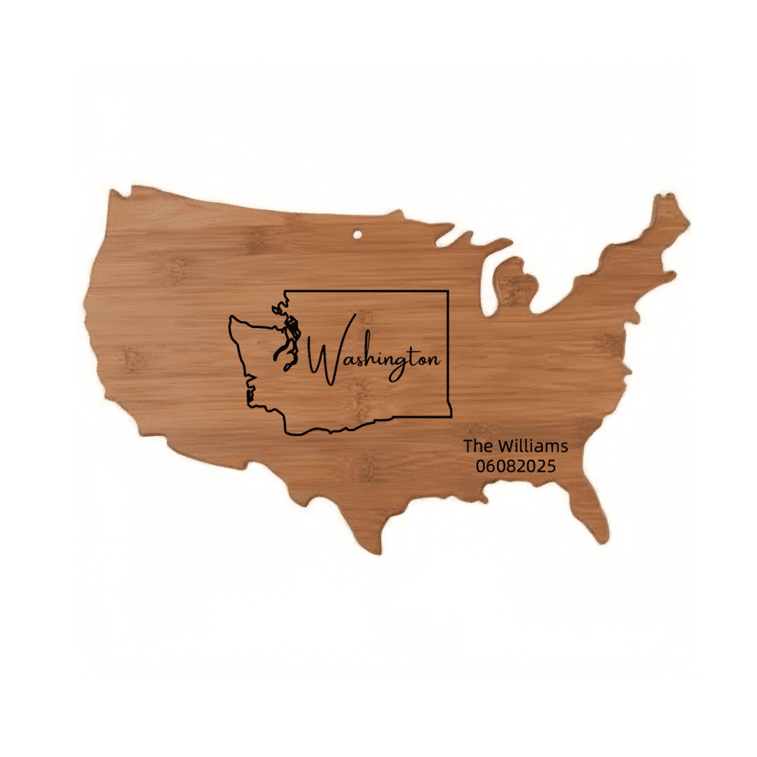 Personalized state-shaped and named date platters, carved wooden cutting boards, custom cheese boards as Mother's Day Gift, wedding, housewarming gifts (Nan bamboo American shape 18x12x0.6in)