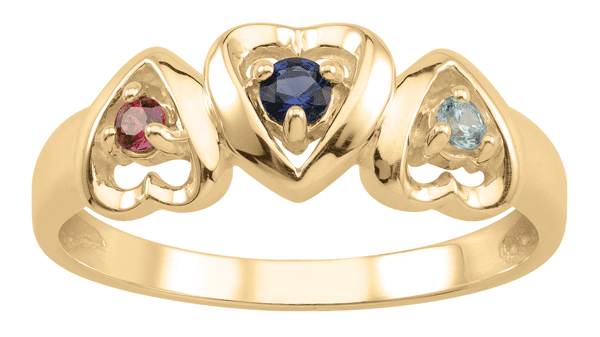 Personalized Three Stone Heart Family Ring in 10K Gold by Jewlster