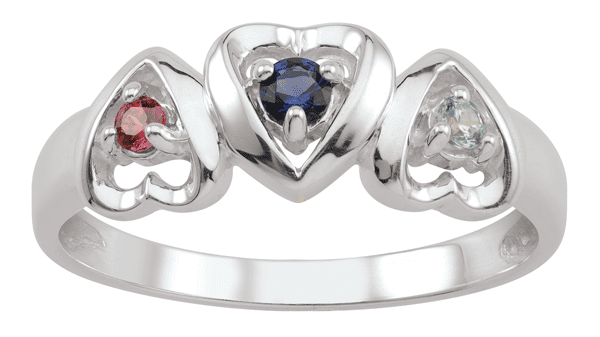 Personalized Three Stone Heart Ring by Jewlster in Sterling Silver