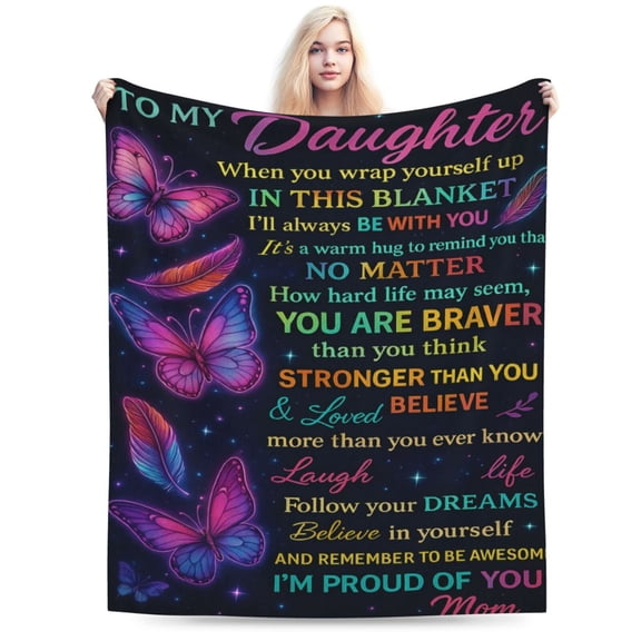 Personalized to My Daughter Blanket from Mom Love You to The Moon and Back Butterfly Daughter Birthday Christmas Customized Fleece Blanket 50x40