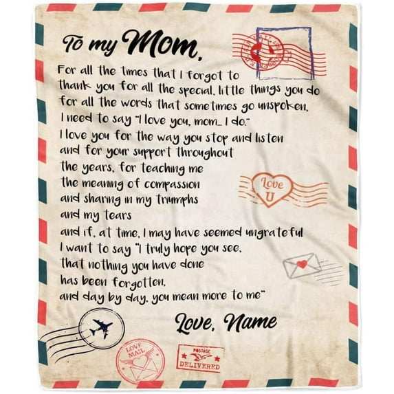 Personalized to My Mom Blanket from Daughter Son Love Letter Mail to Mom Birthday Mothers Day Christmas Customized Fleece Sherpa Blanket Blankets