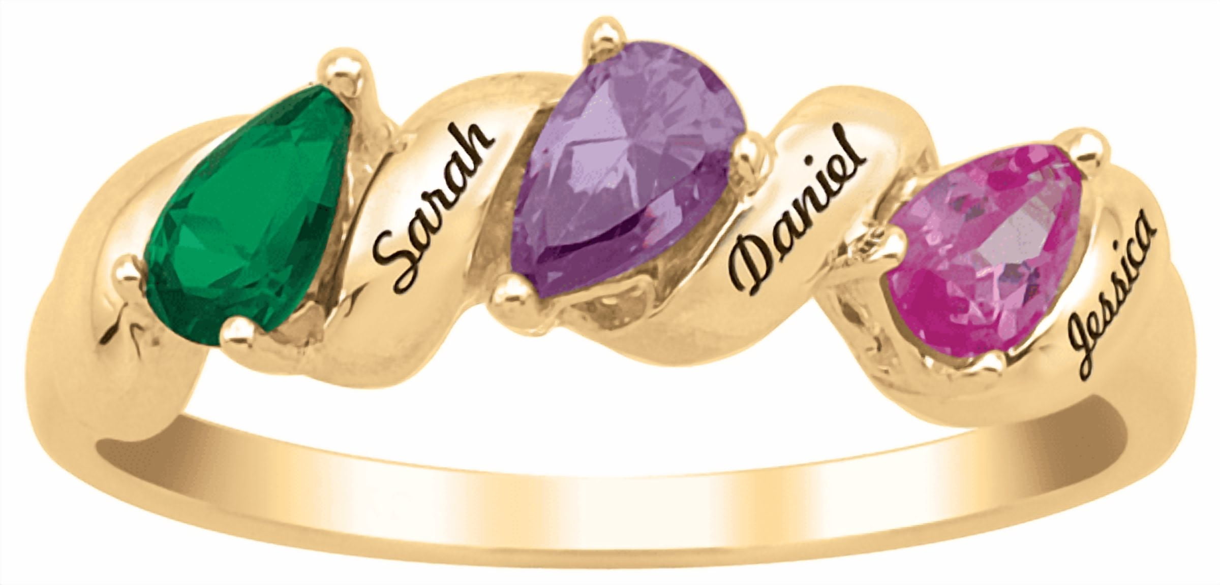 Personalized Pear-Cut Triplet Stone Ring with Optional Engraving by Jewlster