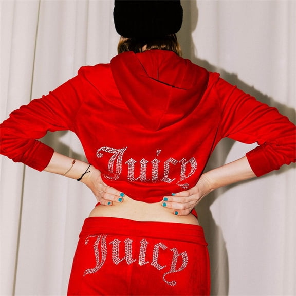 Personalized velvet hooded rhinestone long sleeved top+elastic waist wide leg pants autumn winter womens fashionable sports suit