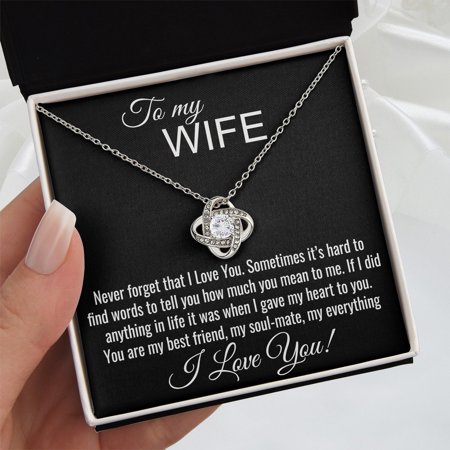 Personalizedfor Wife Knot Necklace Customized Message Card Sentimental Birthday Keepsake Present, White Love Knot Necklace