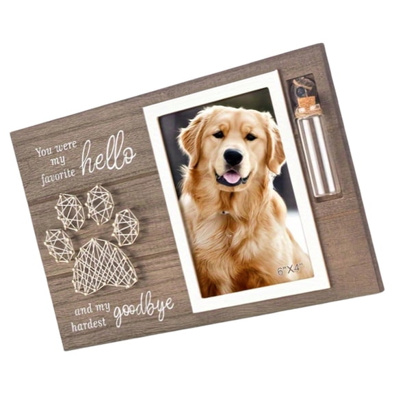 Personalizing Pet Memorial Display Photo Frame Dog Cats Memorial Picture Frame with Small Glass Bottle Pet Sympathy