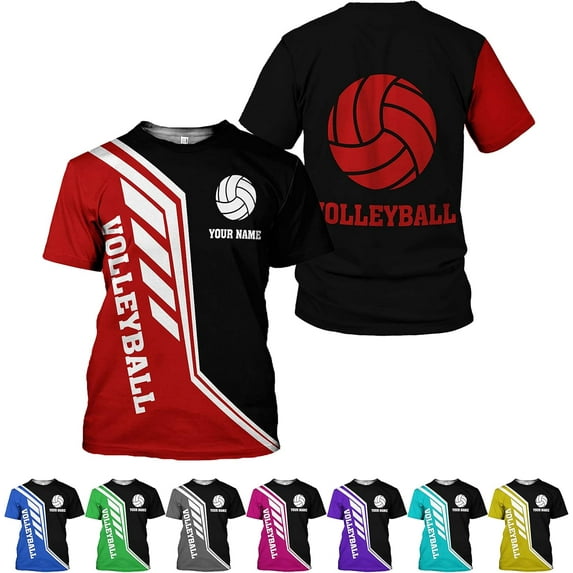 Personalzied Volleyball 3D Shirt, Volleyball Shirts for Women, Volleyball Men Shirts, Custom Volleyball Tshirts (Red, S)