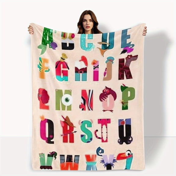 Personified Alphabet Design Green And Pink Blanket For A Whimsical And Vibrant Touch To Your Space Combining Warmth And Creativity In A Unique Home Decor Piece 280gsm