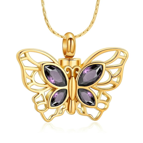 Personlized Butterfly Urn Necklace for Ashes With Birthstone Stainless Steel Keepsake Memorial Urn Locket for Ashes Crystal Cremation Butterfly Necklace