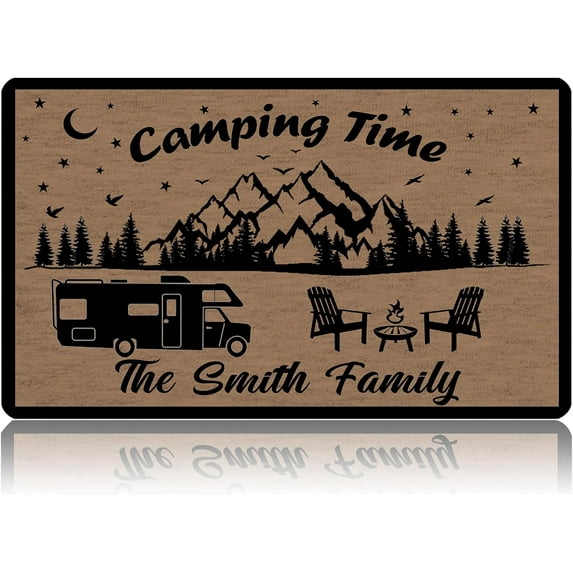Personlized Camping Rugs with Family Name - Custom Welcome Camper Doormat - Camping Mat with Anti-Slip Rubber Back for Entrance Indoor Mat Kitchen Rugs 16x24 inch