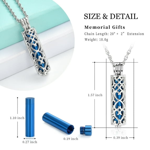 Personlized Cremation Urn Pendant Necklace with Hollow Cylinder Vial Keepsake Urn Cremation Jewelry Memorial Lockets for Ashes for Women Men