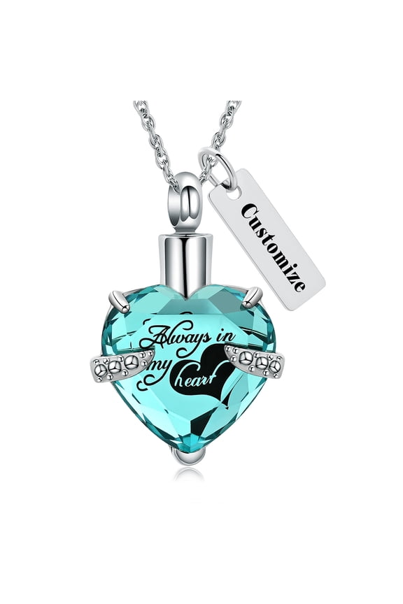 Personlized Heart Urn Necklace for Ashes Cremation Jewerly, Birthstone Crystal Pendant Necklace for Women Men Memorial Jewelry Ashes Keepsake Lockets Holder