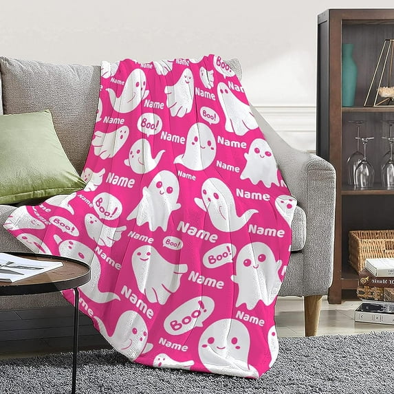 Personlized Pink Ghosts Halloween Blanket Gifts for Girls Women Kids Fleece Lightweight Throws Blanket Spooky for Boys Soft Flannel Blankets Decorations-60 x80