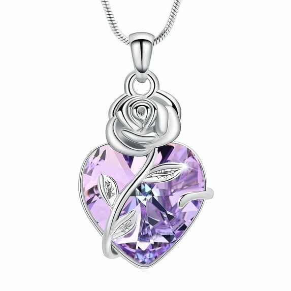 Personlized Rosy Crystal Heart Necklace for Women Stainless Steel or Created Gemstone Rose Flower Heart Pendant Necklace Anniversary Birthday Gifts for Women Mom Wife Her