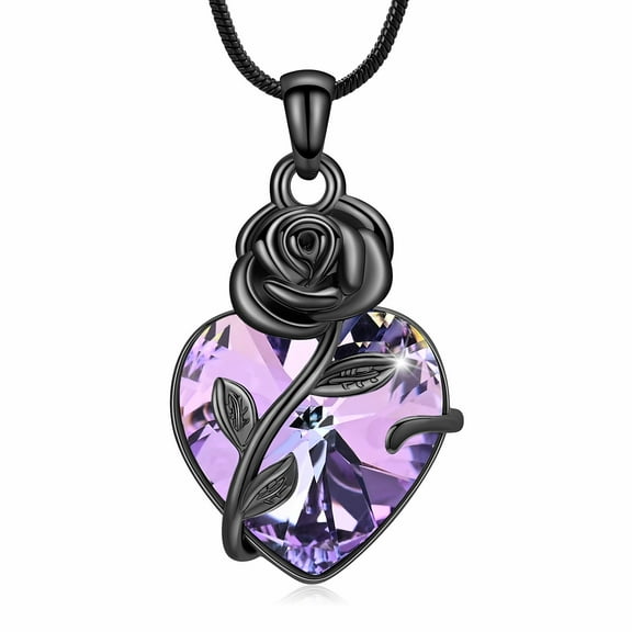 Personlized Rosy Crystal Heart Necklace for Women Stainless Steel or Created Gemstone Rose Flower Heart Pendant Necklace Anniversary Birthday Gifts for Women Mom Wife Her