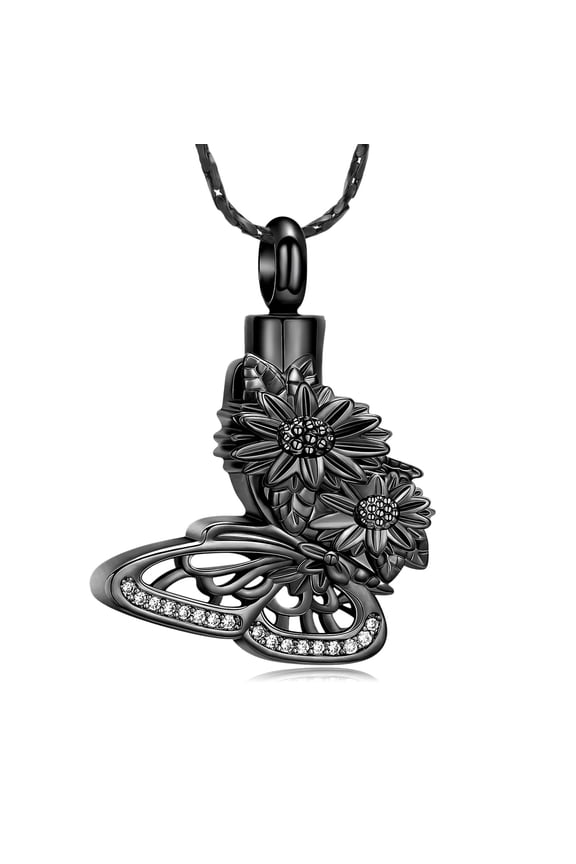 Personlized Stainless Butterfly Sunflower Urn Necklace Ashes Keepsake Cremation Jewelry Memorial Gifts for Women or Men Loss Loved One