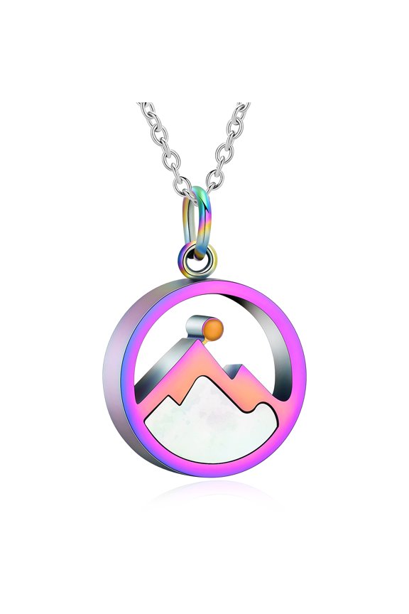 Personlized Sun Mountain and Sea Pendent for Ashes and Chain Cremation Jewelry for Ashes Perfume Memory Necklace for Men Women