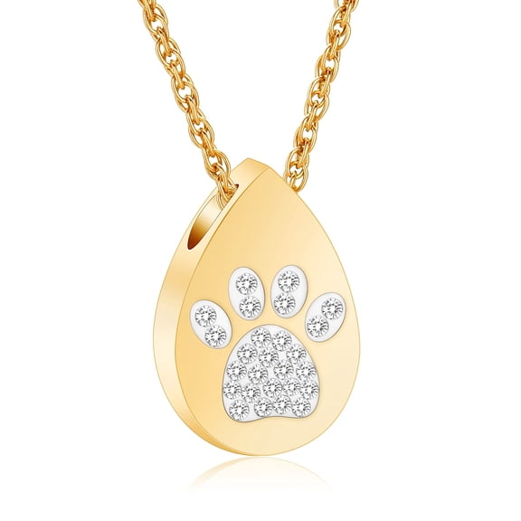 Teardrop with Paw Print Cremation Jewelry Urn Necklace for Ashes for Cat Dog Memorial Lockets for Ash Holder