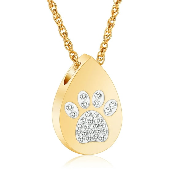 Personlized Teardrop with Crystal Paw Cremation Jewelry for Ashes Urn Neckless Lockets for Pet Ashes Holder Necklace for Memorial Cat Dog