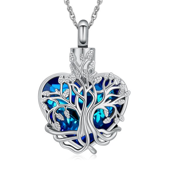 Personlized Tree of Life Urn Necklace for Women Crystal Heart Cremation Jewelry for Ashes Keepsake Ashes Pendant for Human Pet