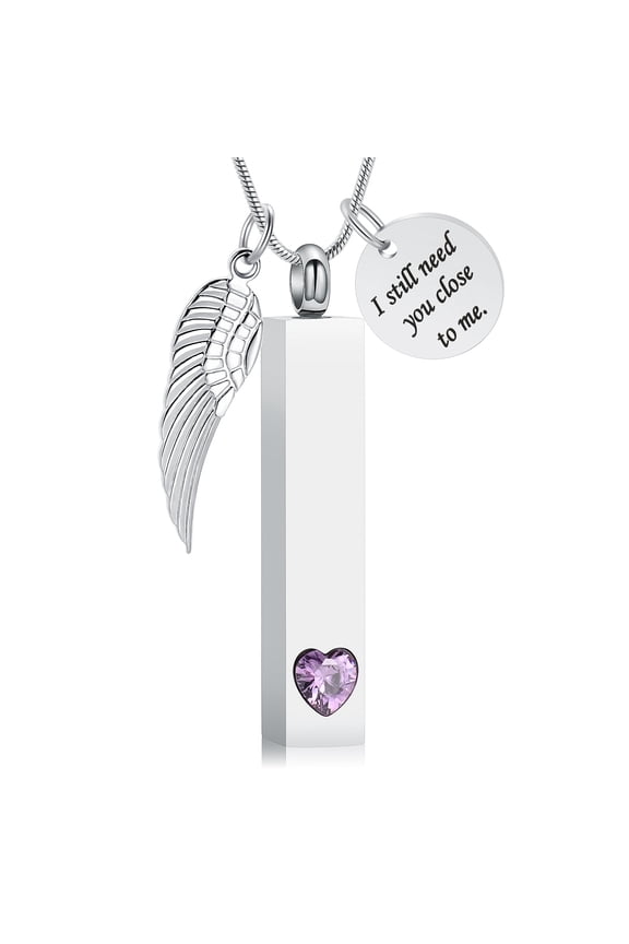 Personlized Urn Necklaces for Ashes Birthstone Cube with Wing Urns for Human Ashes Memorial Cremation Urn Locket Keepsake Ashes Jewelry